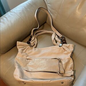 B. Makowsky Cream Leather Shoulder Bag